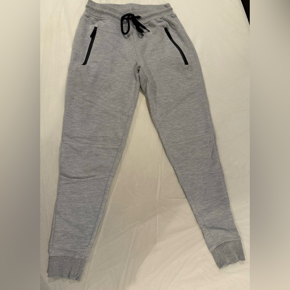 Gray drawstring&elastic waistband sweatpants with black zipper detail Size Small